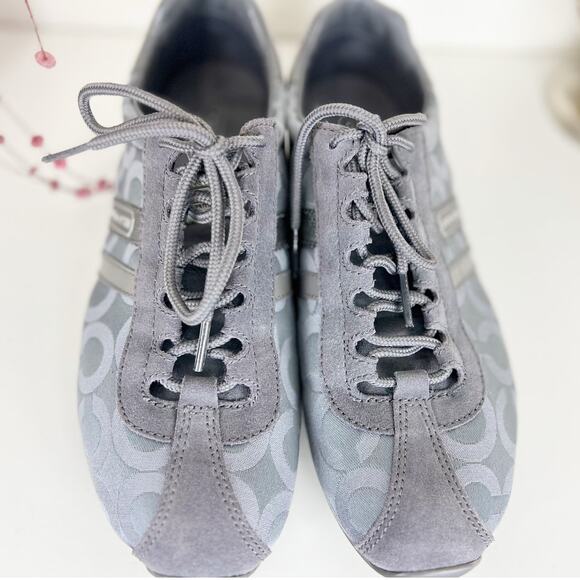 Coach NWB Kathleen Monogram Signature Logo Sneakers in Graphite Gray Size 8 M - Picture 6 of 16